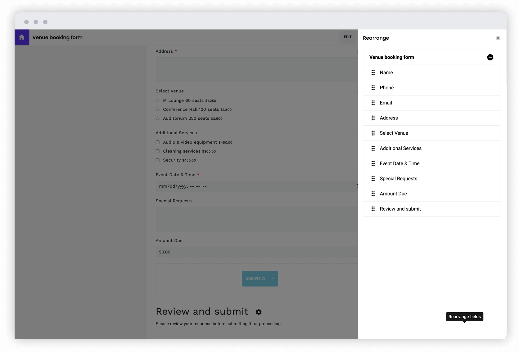 Rearrange products & fields in your form using the drag and drop option